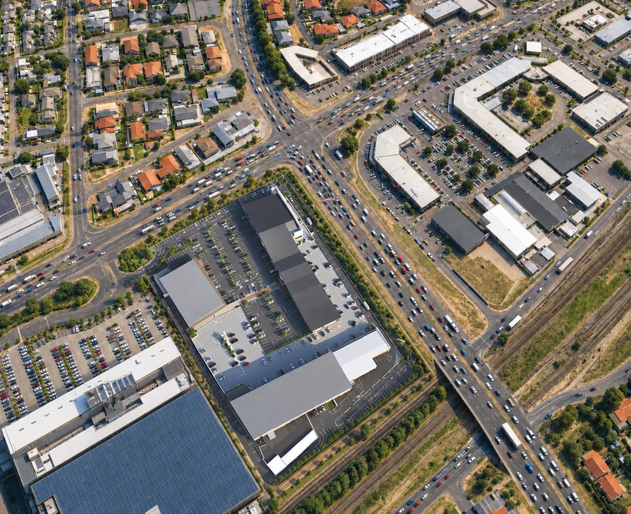 Aerial view of the Queens Cross site and surrounding road network in Brackenfell